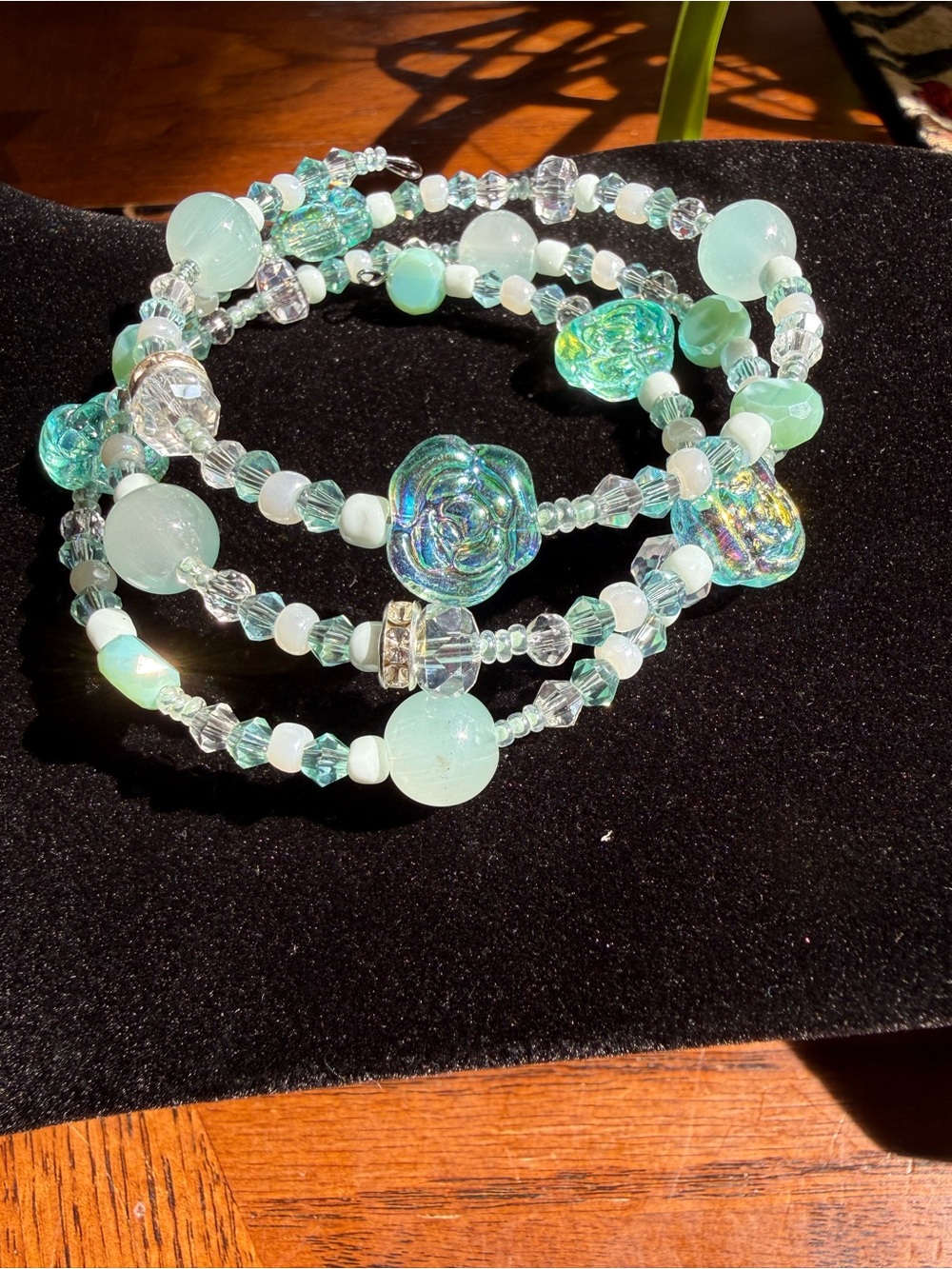 Aqua Glass Beaded Wrap Bracelet - Women Jewelry